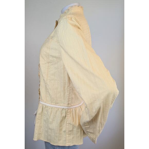J.Jill Ruffled Neck Peplum Blazer Jacket Sz Large Tall Butter Yellow Cottagecore - Picture 7 of 12